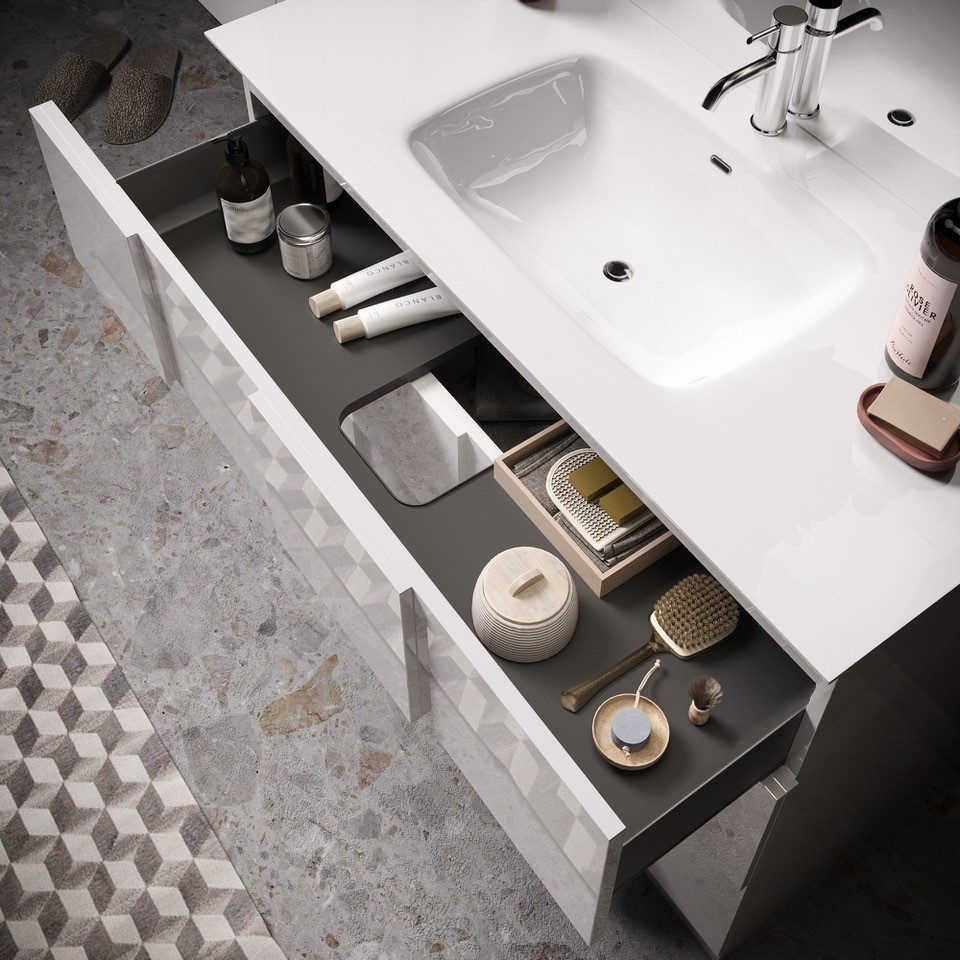 Mobile bagno 1 cassettone + cassetto laminato moderno di design 163,8x40