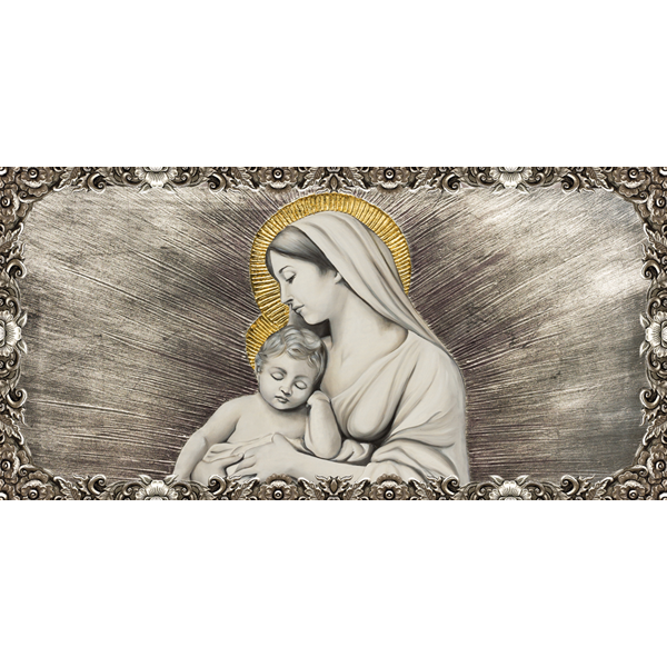 Quadro Madonna con bambino ricamato a mezzo punto 58x46 con cornice in  legno