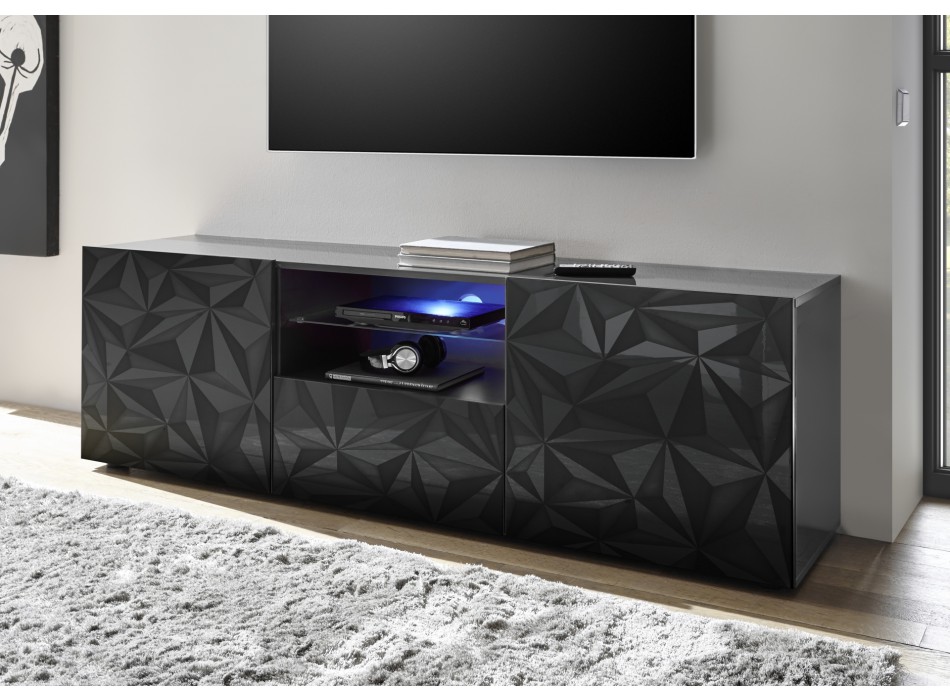 Base TV con 2 ante e 1 Cassetto PRISMA colore nero