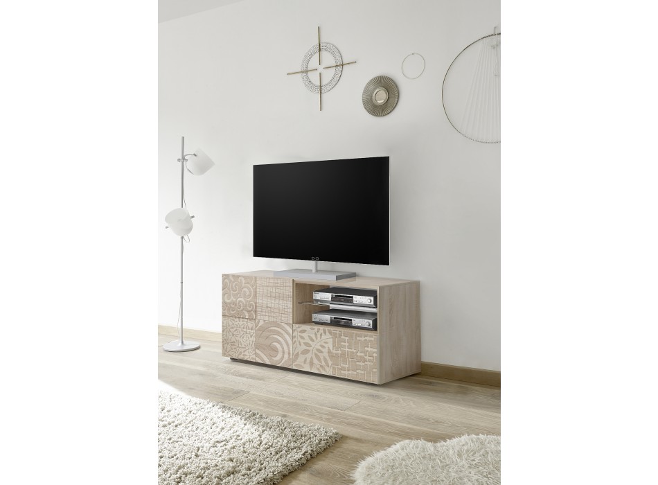 Base TV Piccola 1 anta 1 Cassetto MIRO 121x42x57 cm colore rovere