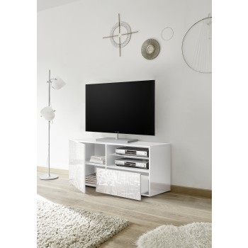 Base TV Piccola 1 anta e 1 Cassetto MIRO 121x42x57 cm colore bianco