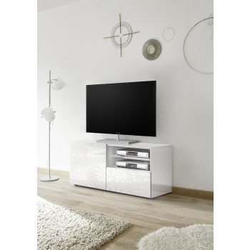 Base TV Piccola 1 anta e 1 Cassetto MIRO 121x42x57 cm colore bianco