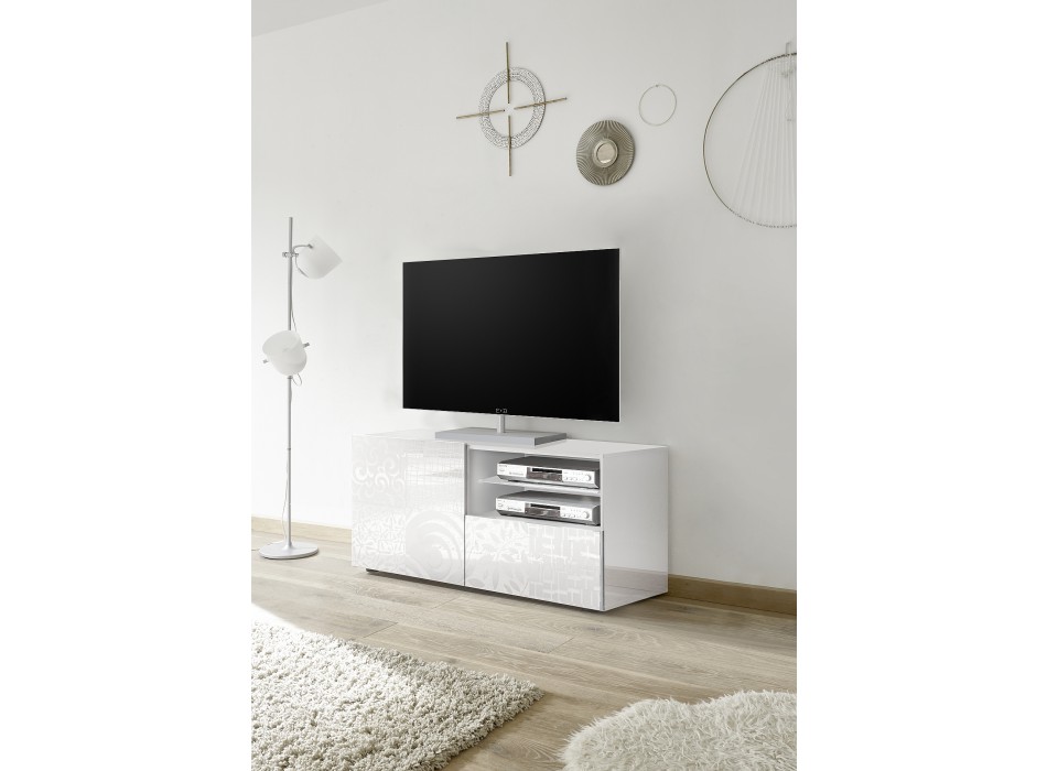 Base TV Piccola 1 anta e 1 Cassetto MIRO 121x42x57 cm colore bianco