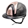 CASCO IN CARBONIO E-LIGHT NERO LUCIDO CON VISIERA NERA LUCIDA DA POLO E 3 INSERTI ORO ROSA