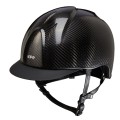 CASCO IN CARBONIO E-LIGHT NERO LUCIDO CON VISIERA NERA OPACA E GRIGLIA IN ACCIAIO INOSSIDABILE