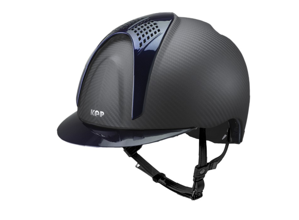 CASCO IN CARBONIO E-LIGHT NERO OPACO CON VISIERA BLU METALLIZZATO E 2 TASSELLI BLU METALIZZATO