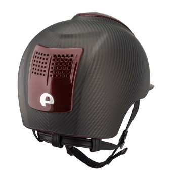 CASCO IN CARBONIO E-LIGHT NERO OPACO CON VISIERA BORDEAUX METALIZZATO E 2 TASSELLI BORDEAUX METALIZZATO