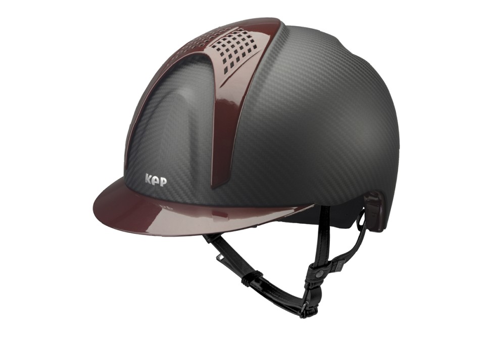 CASCO IN CARBONIO E-LIGHT NERO OPACO CON VISIERA BORDEAUX METALIZZATO E 2 TASSELLI BORDEAUX METALIZZATO