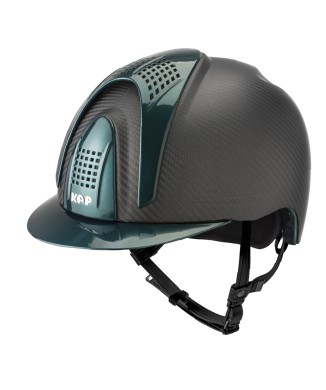 CASCO IN CARBONIO E-LIGHT NERO OPACO CON VISIERA VERDE METALIZZATO E 3 TASSELLI VERDE METALLIZZATO