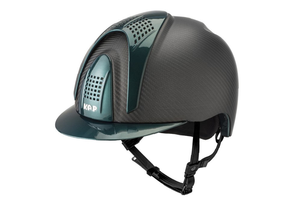 CASCO IN CARBONIO E-LIGHT NERO OPACO CON VISIERA VERDE METALIZZATO E 3 TASSELLI VERDE METALLIZZATO