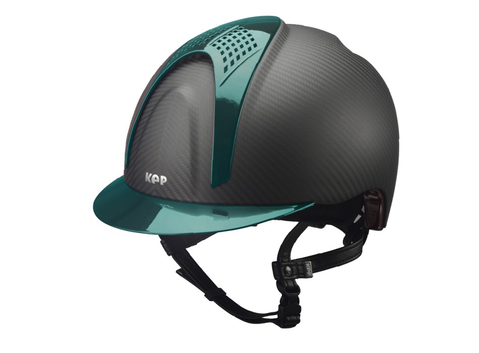 CASCO IN CARBONIO E-LIGHT NERO OPACO CON VISIERA VERDE METALLIZZATO E 2 TASSELLI VERDE METALIZZATO