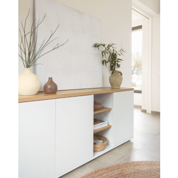 Credenza 3 ante Abilen impiallacciato rovere e laccato bianco 180 x 75 cm FSC 100%