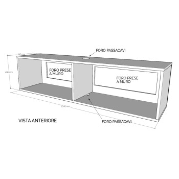 Elementi Isoka - Base TV Ribalta con passa cavi L.153,6 H.40 P.39,2 con piedini Quercia Natura