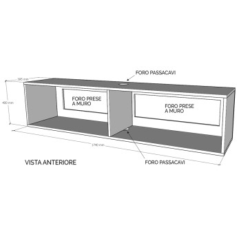 Elementi Isoka - Base TV Ribalta con passa cavi L.173,6 H.40 P.39,2 con piedini Quercia Natura