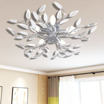 Lampada da Soffitto Bianca Trasparente Cristalli Acrilici 5 E14 VidaXL