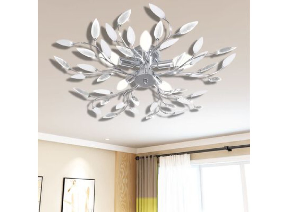 Lampada da Soffitto Bianca Trasparente Cristalli Acrilici 5 E14 VidaXL