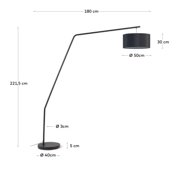 Lampada da terra Ciana in metallo con finitura nerra e plafoniera in cotone