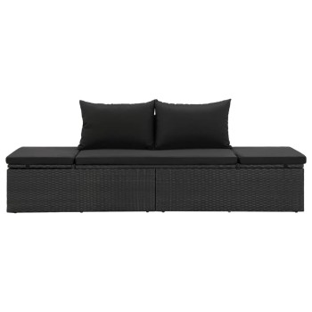 Lettino Prendisole con Cuscini in Polyrattan Nero