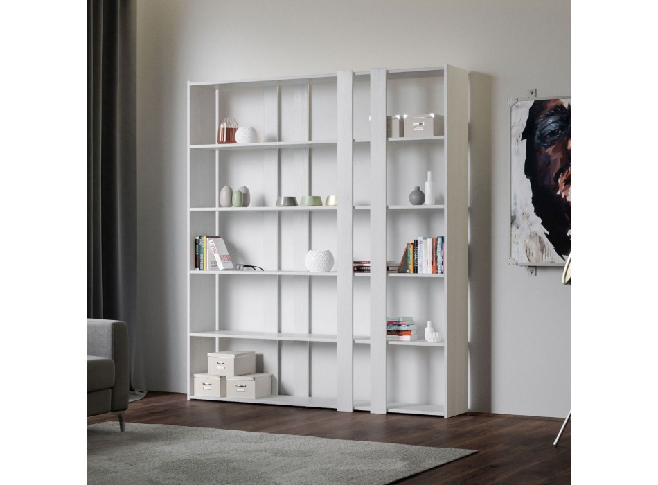 Libreria Kato - Composizione A Kato 6R 2 fianchi 4 fasce lunghe Bianco Frassino