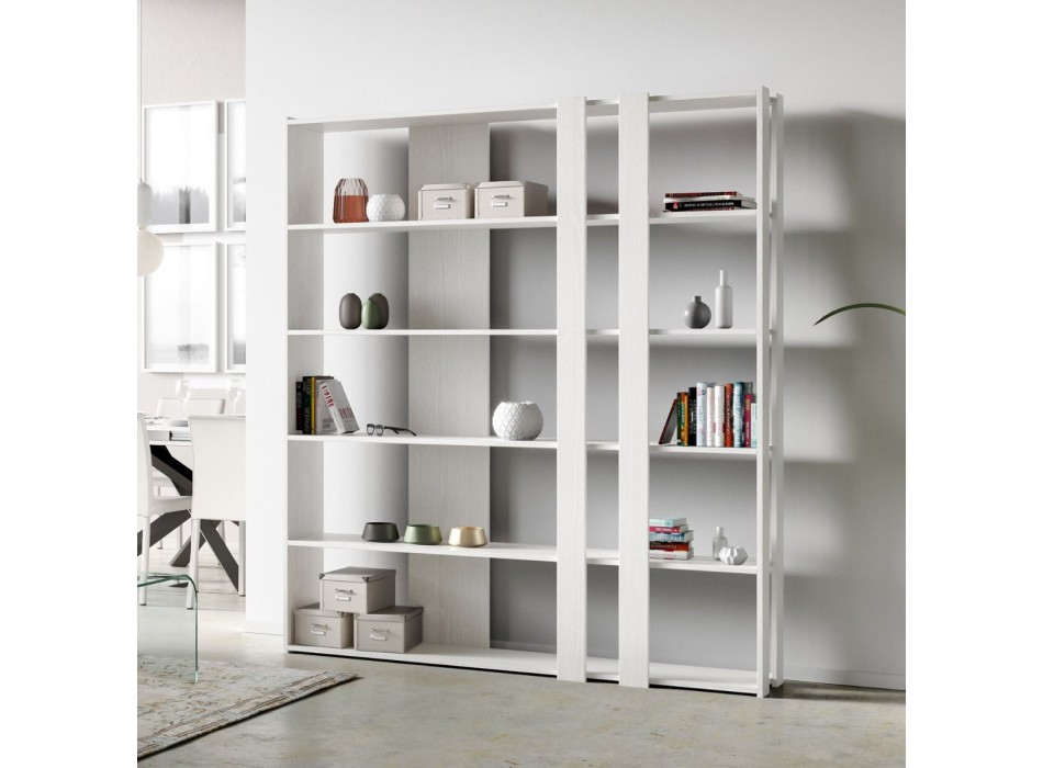 Libreria Kato - Composizione C Kato 6R 2 fianchi 4 fasce lunghe Bianco Frassino