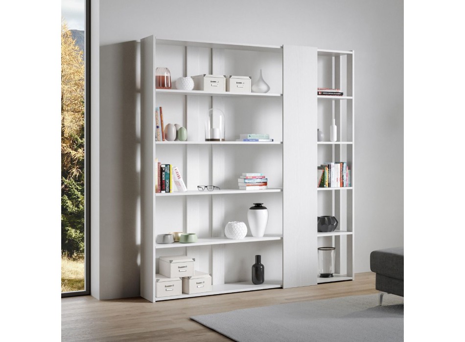 Libreria Kato - Composizione D Kato 6R 2 fianchi 4 fasce lunghe Bianco Frassino