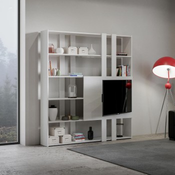 Libreria Kato Porta TV - Composizione H Kato 6R 2 fianchi 2 fasce lunghe 2 fasce corte 2 fasce medie pannello TV Bianco Frassino