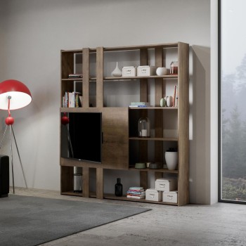 Libreria Kato Porta TV - Composizione H Kato 6R 2 fianchi 2 fasce lunghe 2 fasce corte 2 fasce medie pannello TV Bianco Frassino