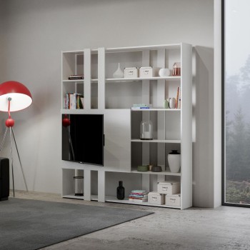 Libreria Kato Porta TV - Composizione H Kato 6R 2 fianchi 2 fasce lunghe 2 fasce corte 2 fasce medie pannello TV Bianco Frassino