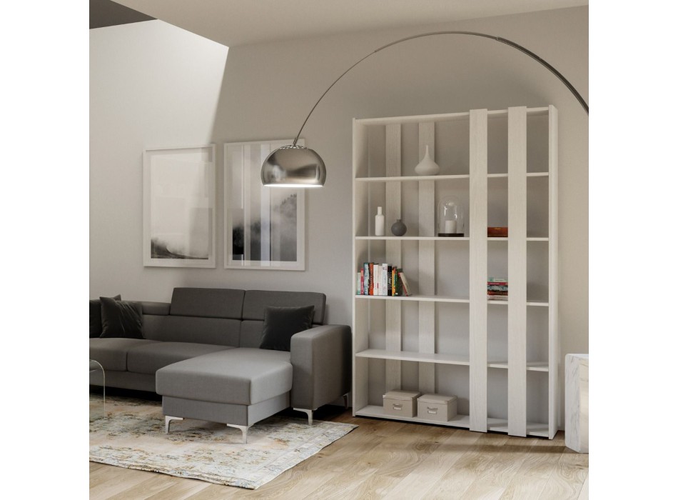 Libreria Kato Small - Composizione Small A Kato 6R 2 fianchi 4 fasce lunghe Bianco Frassino