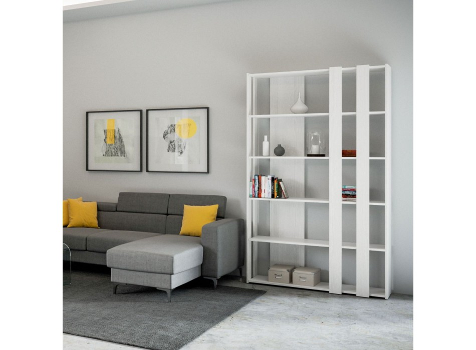 Libreria Kato Small - Composizione Small B Kato 6R 2 fianchi 4 fasce lunghe Bianco Frassino