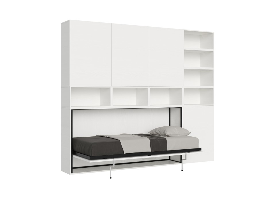 Mod.KANDO singolo bianco frassino con mobili - Letto Kando singolo Bianco Frassino composizione E con materasso