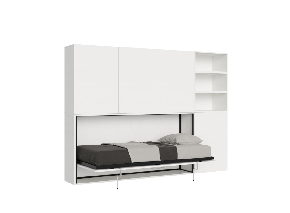 Mod.KANDO singolo bianco frassino con mobili - Letto Kando singolo Bianco Frassino composizione F con materasso