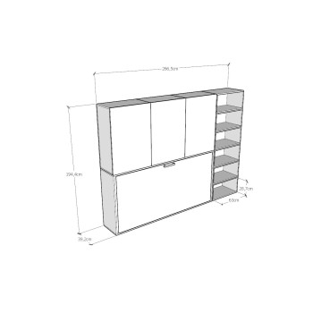 Mod.KANDO singolo bianco frassino con mobili - Letto Kando singolo Bianco Frassino composizione G con materasso