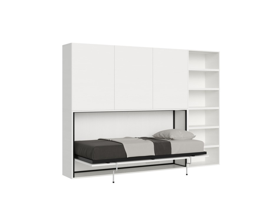 Mod.KANDO singolo bianco frassino con mobili - Letto Kando singolo Bianco Frassino composizione G con materasso