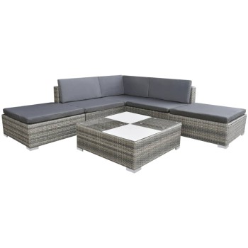 Set Divani da Giardino 6 pz con Cuscini in Polyrattan