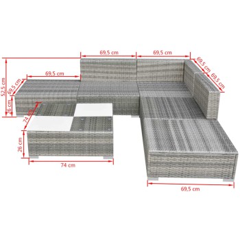 Set Divani da Giardino 6 pz con Cuscini in Polyrattan