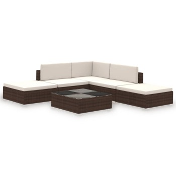 Set Divani da Giardino 6 pz con Cuscini in Polyrattan