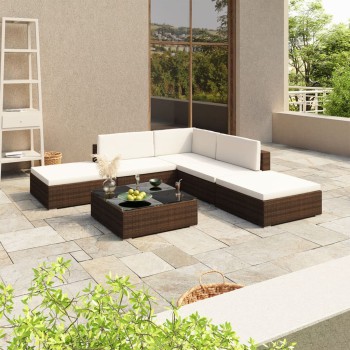 Set Divani da Giardino 6 pz con Cuscini in Polyrattan