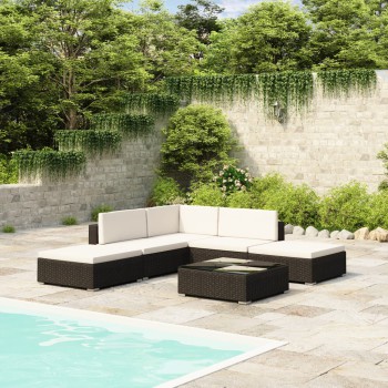 Set Divani da Giardino 6 pz con Cuscini in Polyrattan