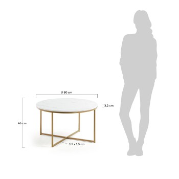 Tavolino Sheffield in marmo bianco e gambe in acciaio finitura oro Ø 80 cm