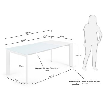 Tavolo allungabile Axis in vetro bianco e gambe in vetro bianco 200cm