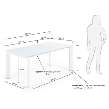 Tavolo allungabile Axis in vetro bianco e gambe in vetro bianco