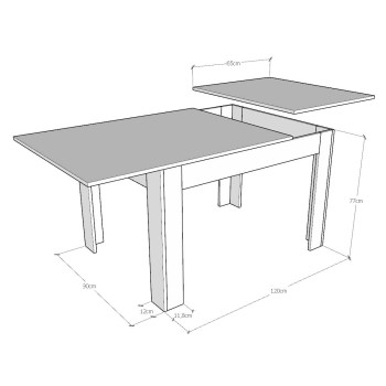 Tavolo Bibi - Tavolo allungabile 90x120/180 cm Bibi Mix piano Bianco Spatolato - base Antracite Spatolato