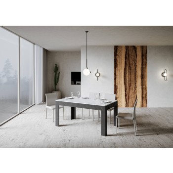 Tavolo Bibi - Tavolo allungabile 90x160/220 cm Bibi Mix piano Bianco Spatolato - base Antracite Spatolato