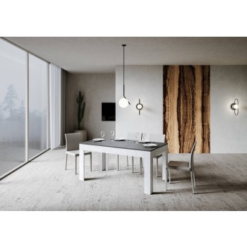 Tavolo Bibi - Tavolo allungabile 90x160/220 cm Bibi Mix piano Bianco Spatolato - base Antracite Spatolato