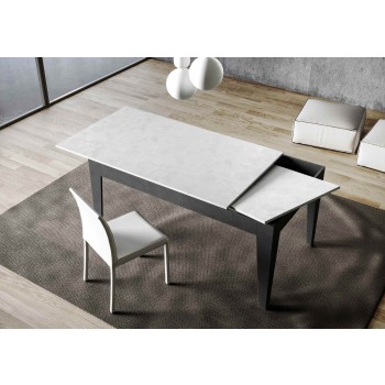 Tavolo Cico - Tavolo allungabile 90x120/180 cm Cico Mix piano Bianco Spatolato - base Antracite Spatolato