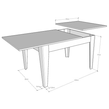 Tavolo Cico - Tavolo allungabile 90x120/180 cm Cico Mix piano Bianco Spatolato - base Antracite Spatolato