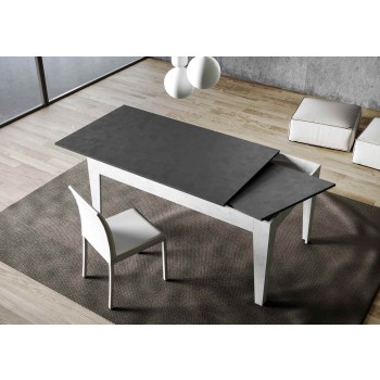 Tavolo Cico - Tavolo allungabile 90x120/180 cm Cico Mix piano Bianco Spatolato - base Antracite Spatolato