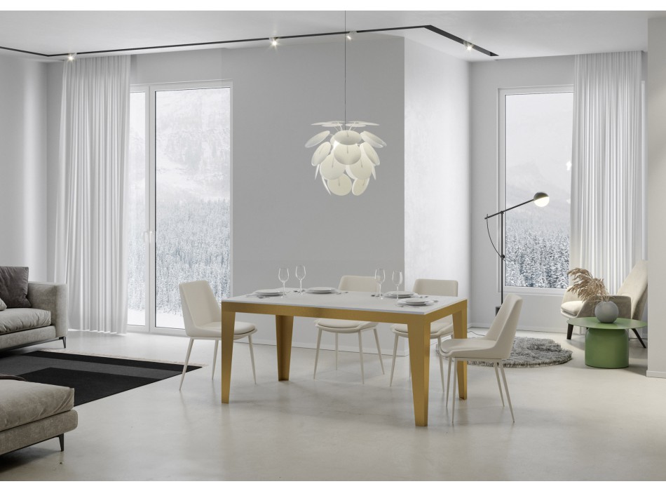 Tavolo Flame Evolution Oro - Tavolo allungabile 90x120/380 cm Flame Evolution Bianco Frassino telaio Oro