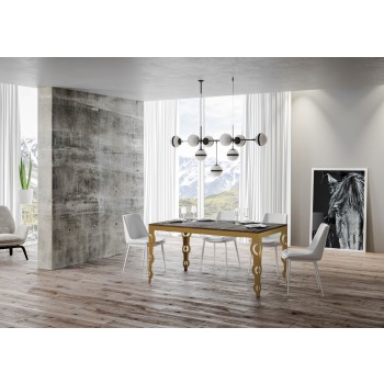 Tavolo Karamay Evolution Oro - Tavolo allungabile 90x120/224 cm Karamay Evolution Bianco Frassino telaio Oro